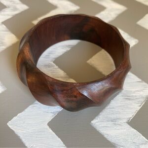 Vintage Chunky Carved Wood Bangle Bracelet Boho Coastal Organic Statement